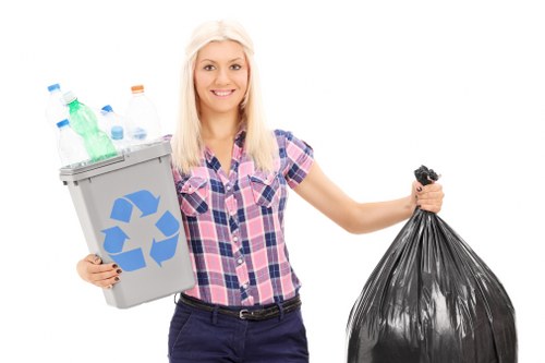 Eco-friendly disposal of furniture with recycling symbols