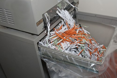 Supervisor reviewing safety checklist before commercial waste pickup